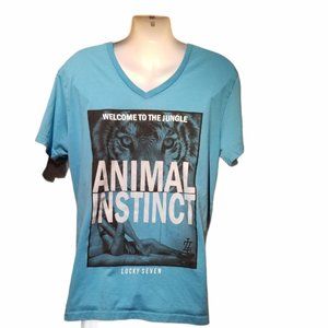 Women's LUCKY 7 Aquamarine V-Neck Tee (Size Large)